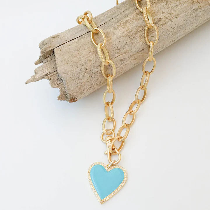 Etched Gold Chain with Enamel Heart