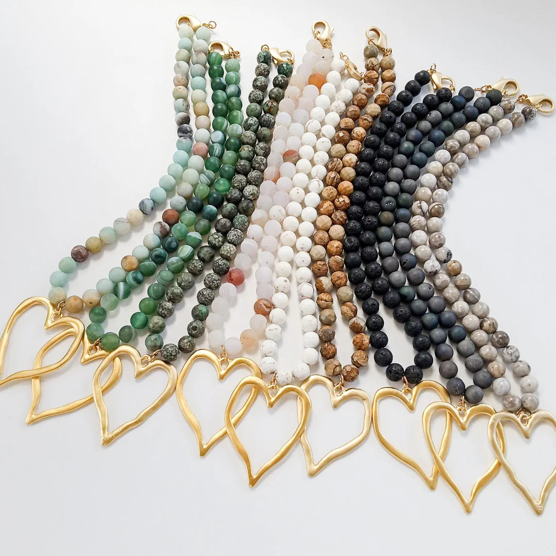 Gemstone Beaded Necklace with XL Heart