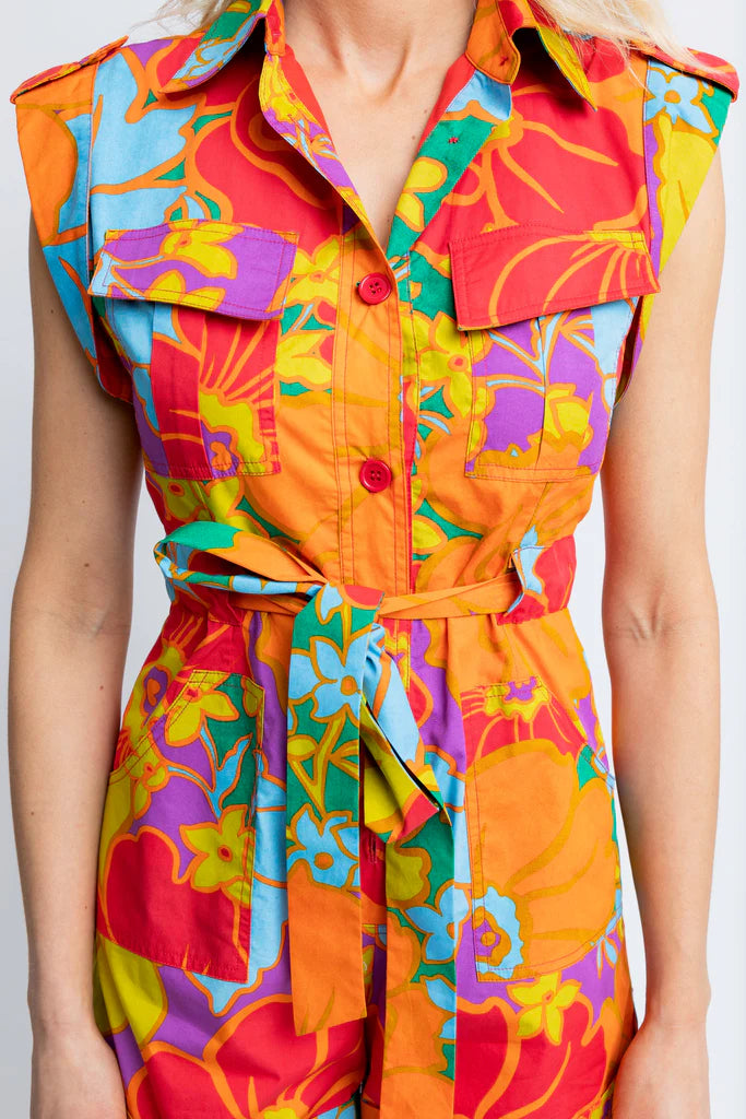 Utility Romper in Large Multi Floral
