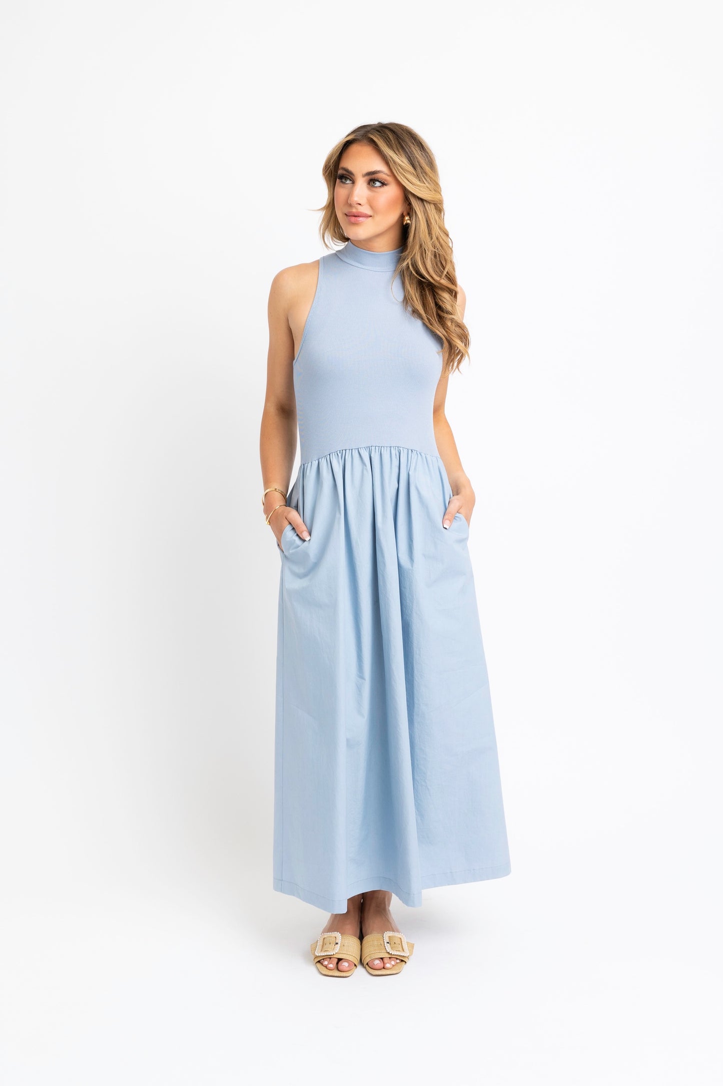 Solid Mixed Mock Maxi Dress