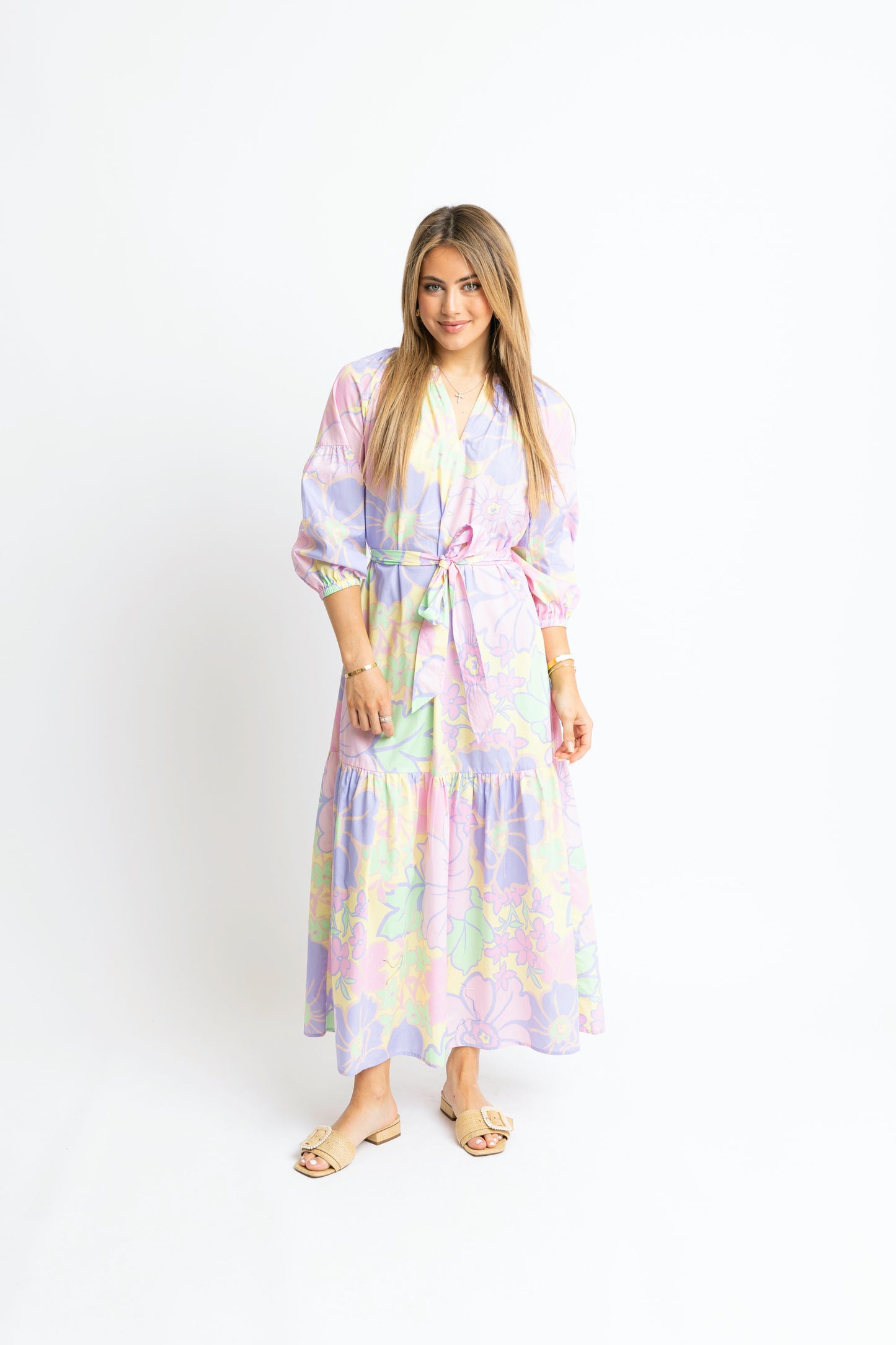 Pastel Large Floral VNeck Maxi Dress