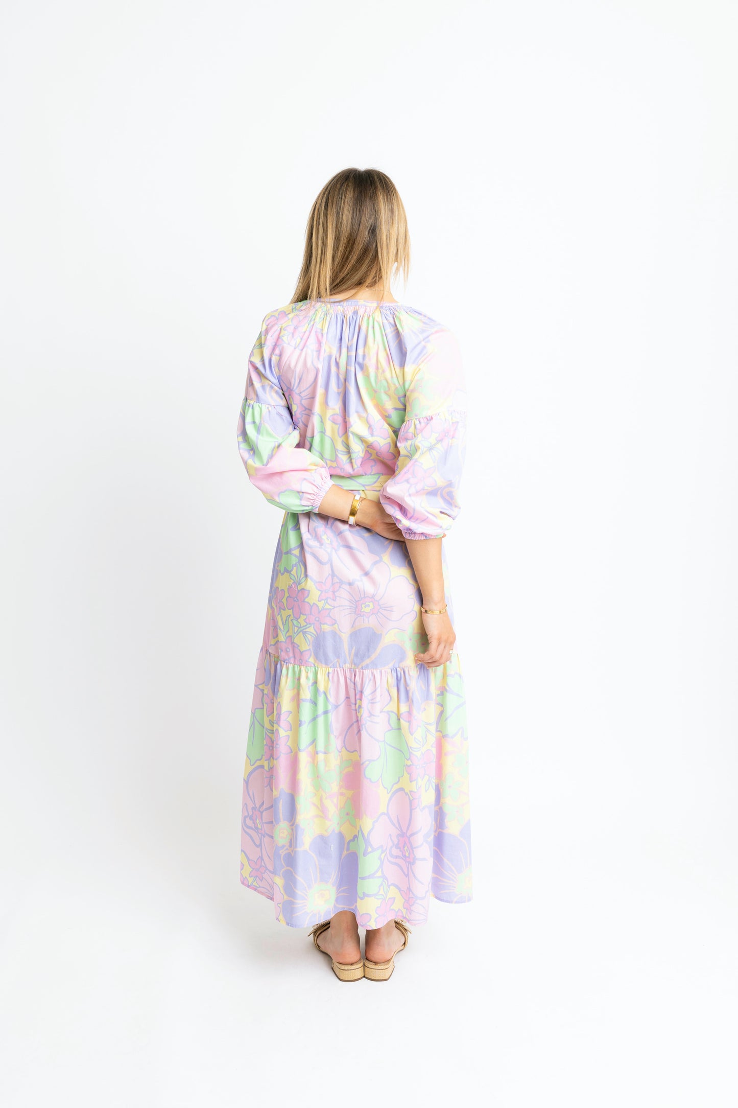 Pastel Large Floral VNeck Maxi Dress