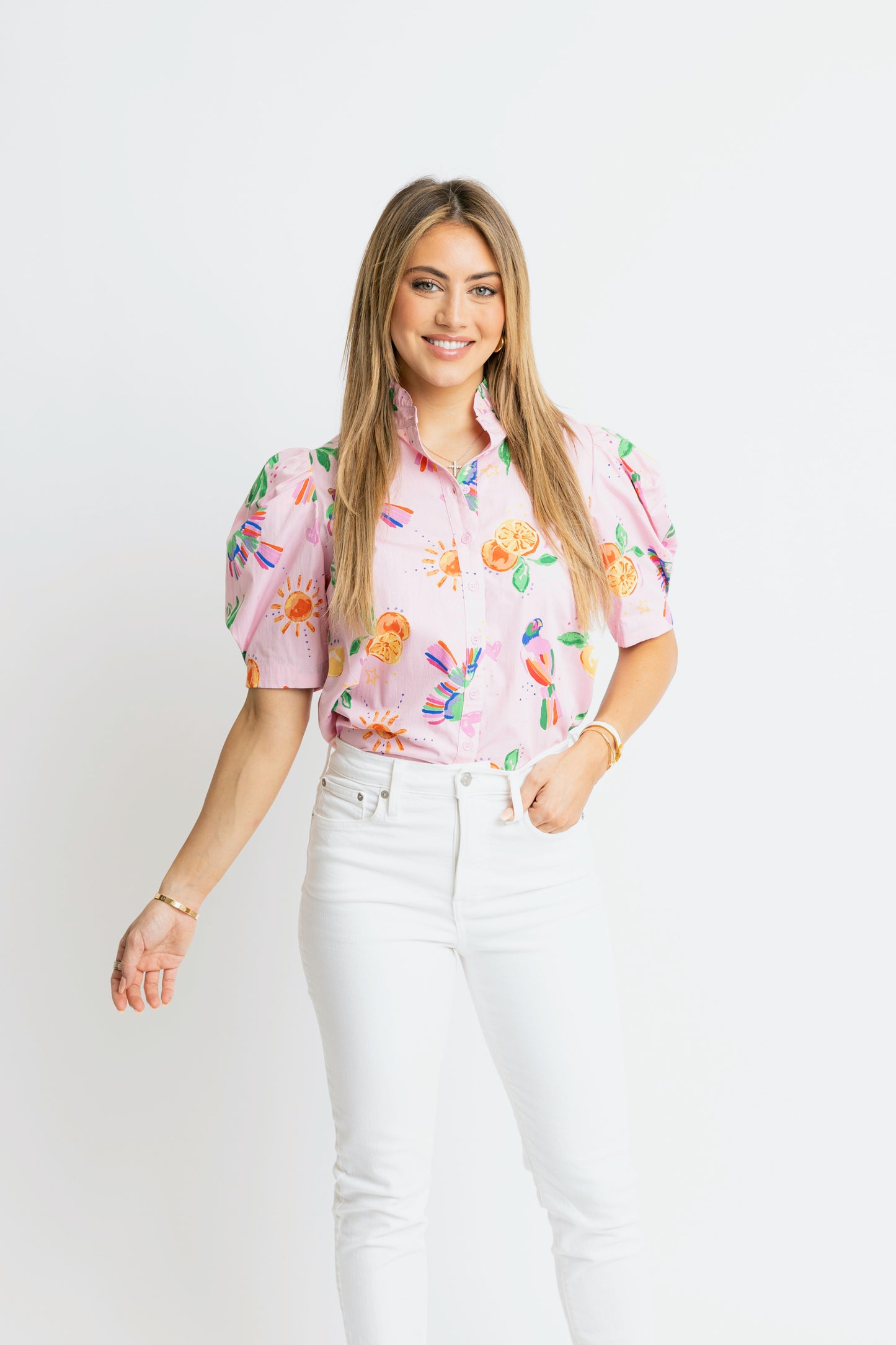 Toucan Fruit Puff Sleeve Blouse