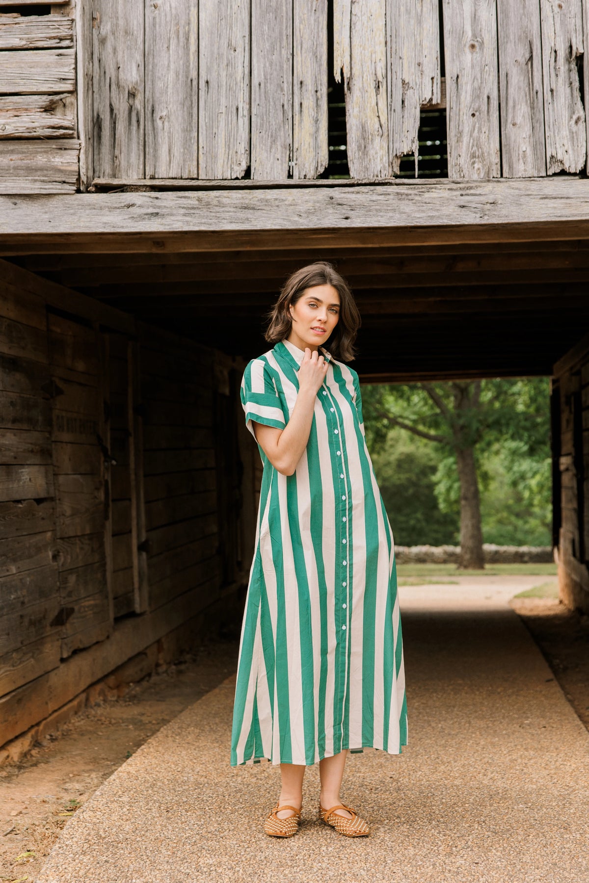 Gibbons Dress in Stone Stripe