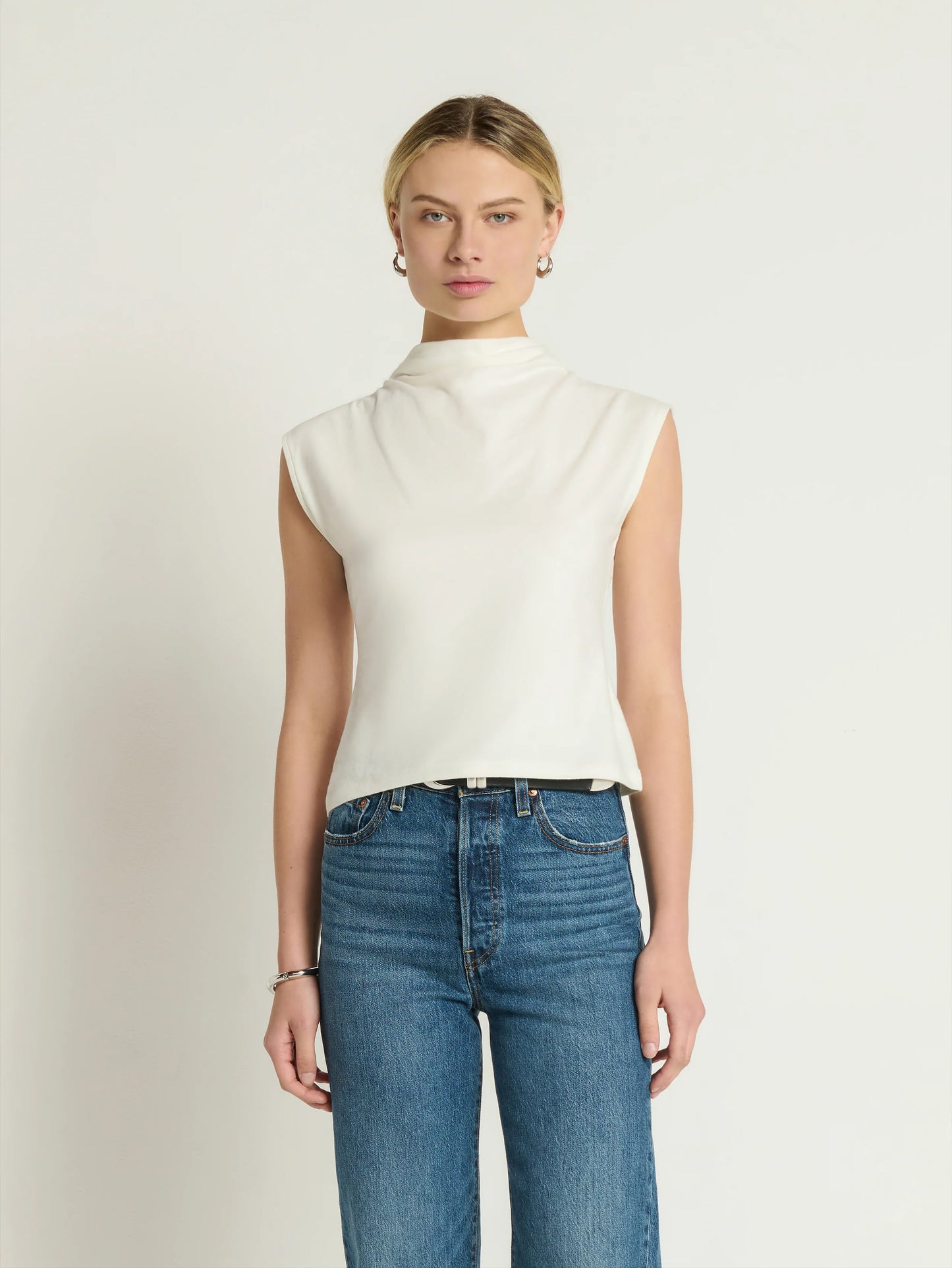 Lulu Mock Neck Top in Brushed Porcelain