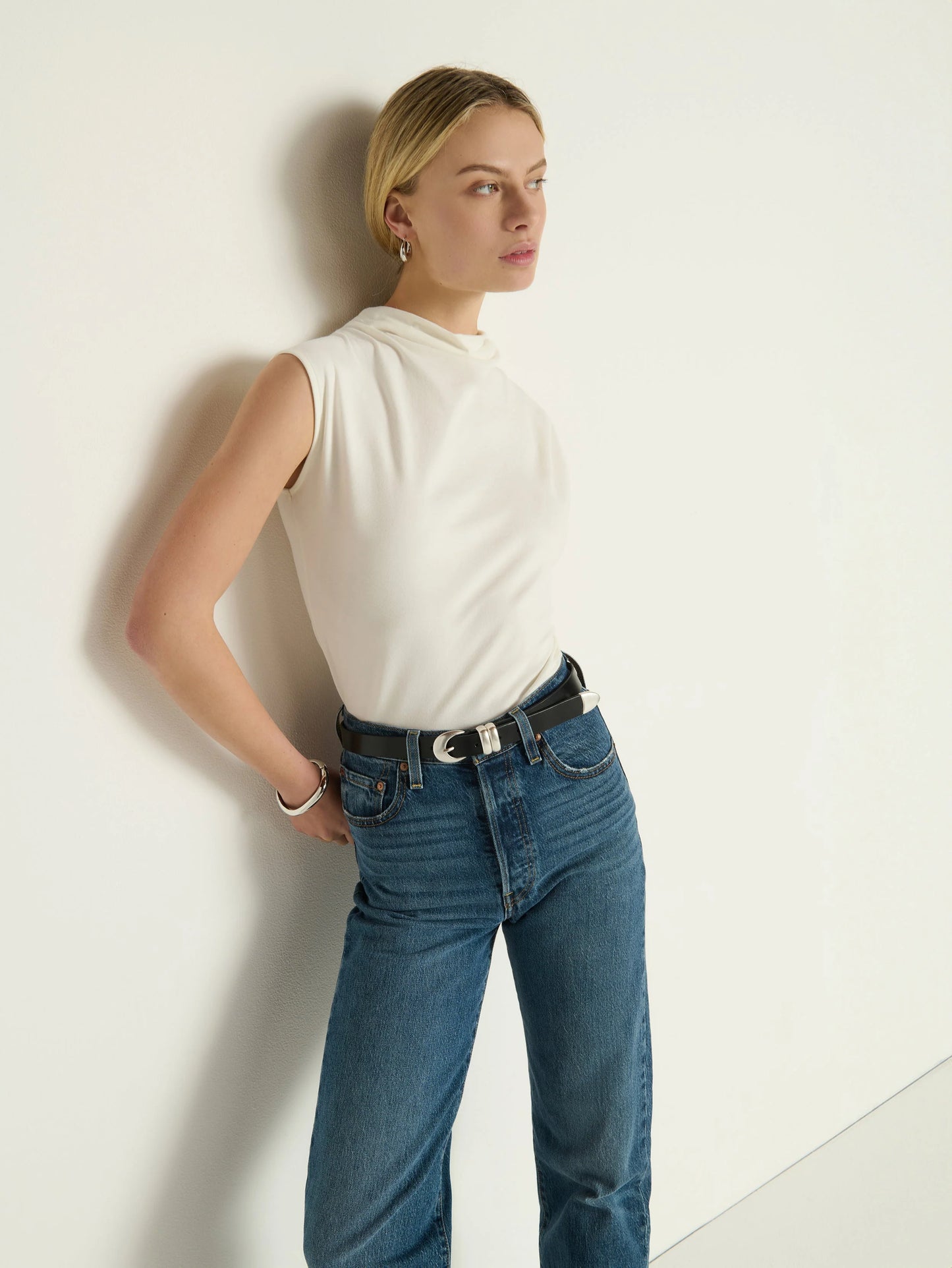 Lulu Mock Neck Top in Brushed Porcelain