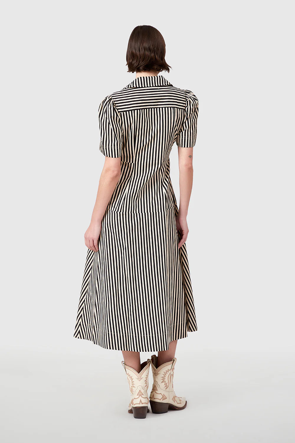 Clark Dress in Ganache Pinstripes