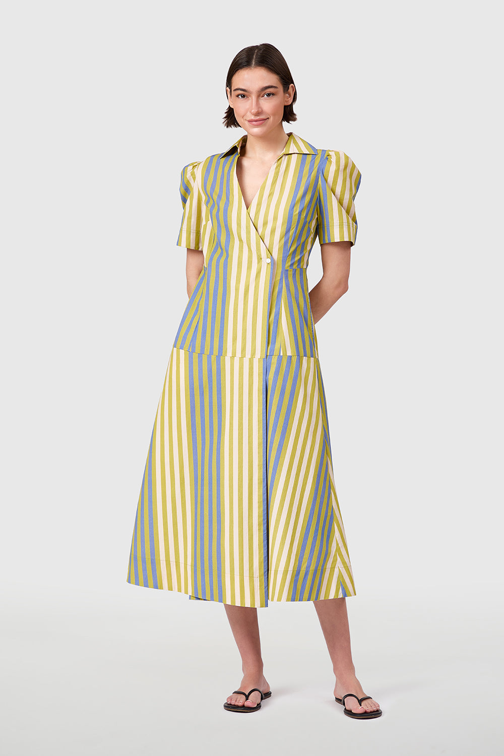 Clark Dress in Chartreuse Stripes