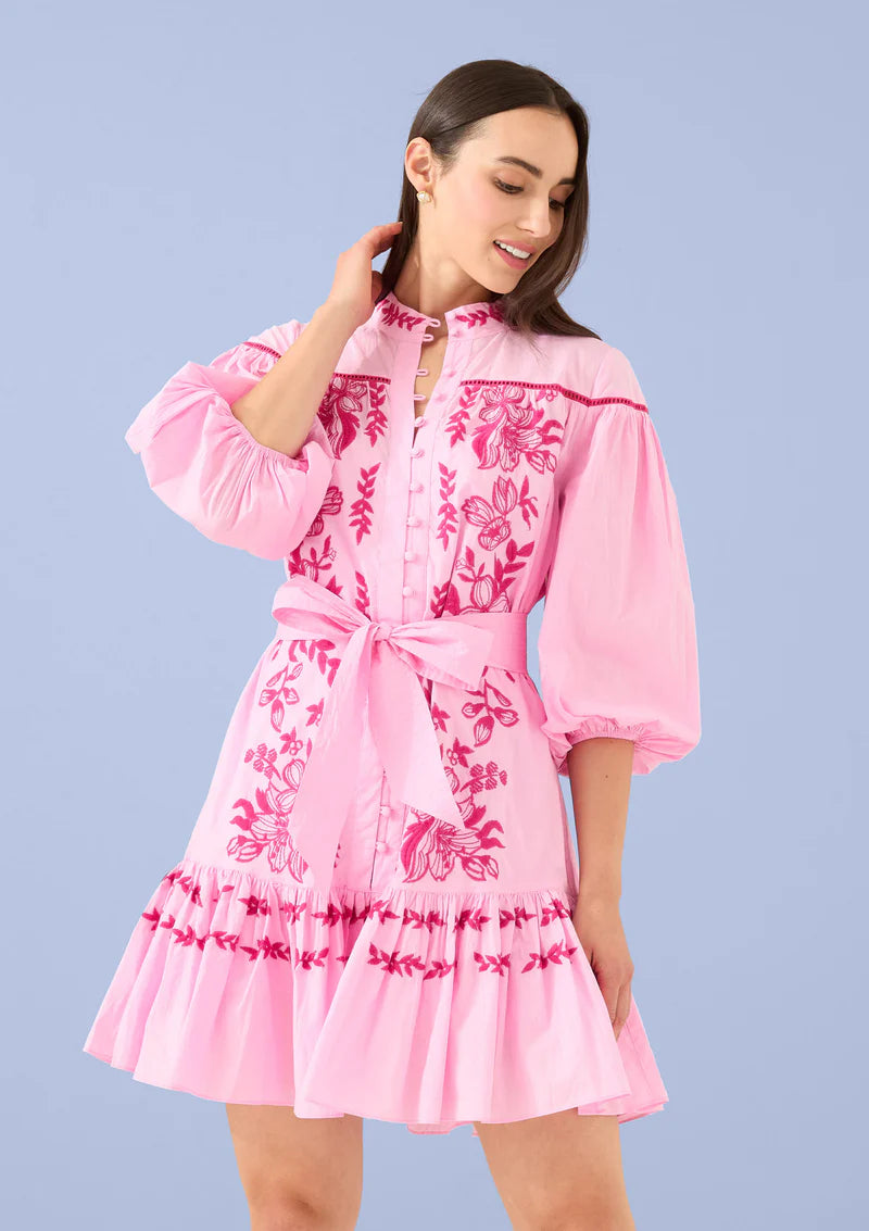 Lori-Anne Dress in Pink Floral Embroidery