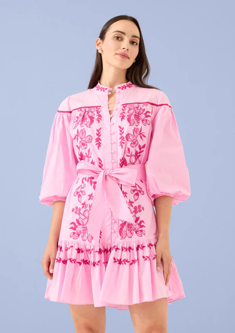 Lori-Anne Dress in Pink Floral Embroidery