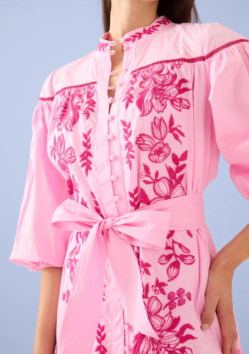 Lori-Anne Dress in Pink Floral Embroidery
