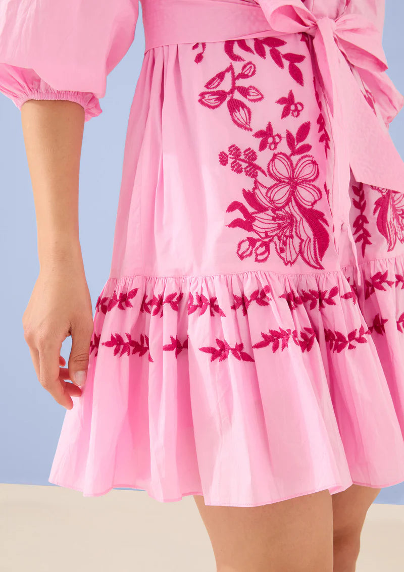 Lori-Anne Dress in Pink Floral Embroidery