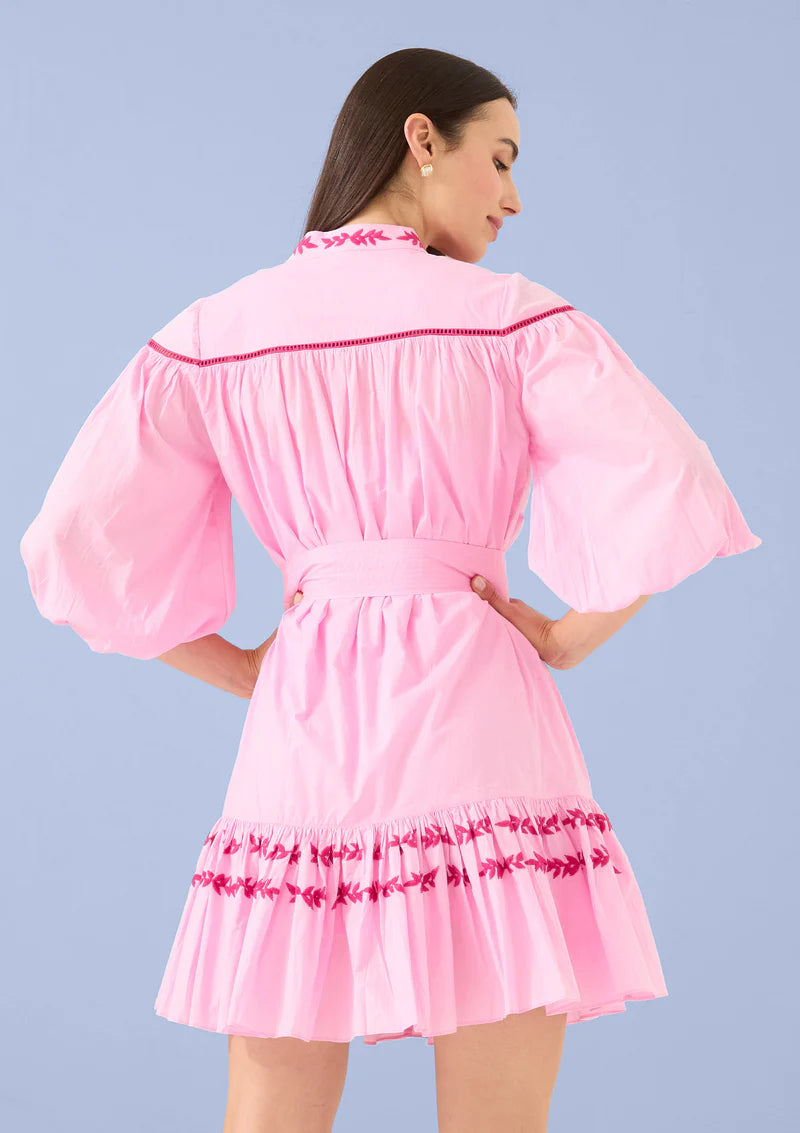 Lori-Anne Dress in Pink Floral Embroidery