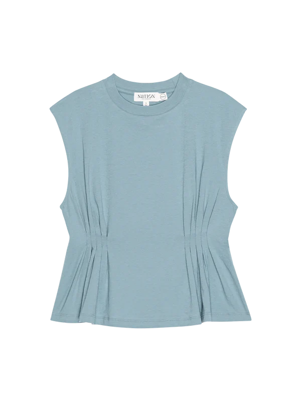 Meg Pleated Top in Smoky Blue