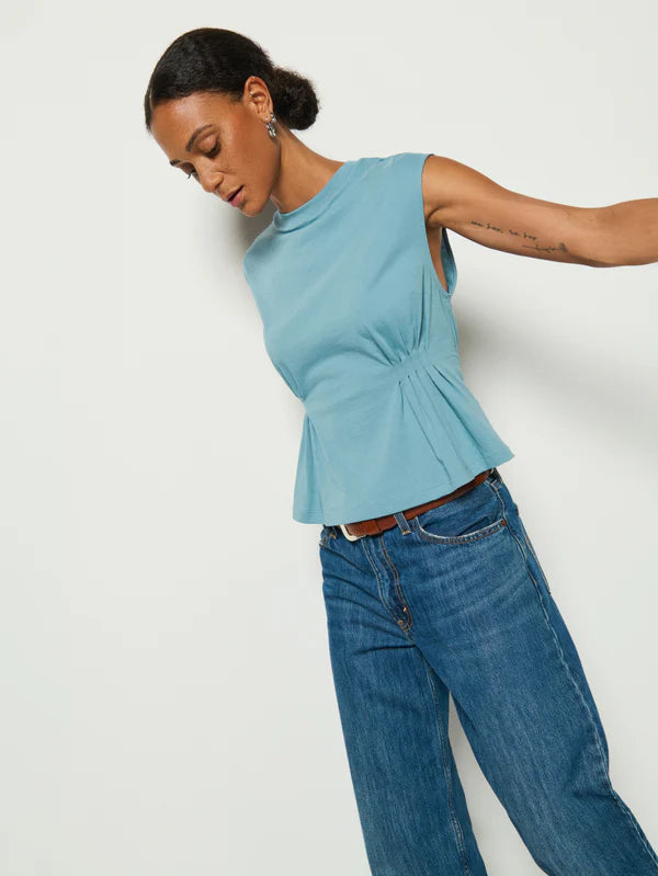 Meg Pleated Top in Smoky Blue