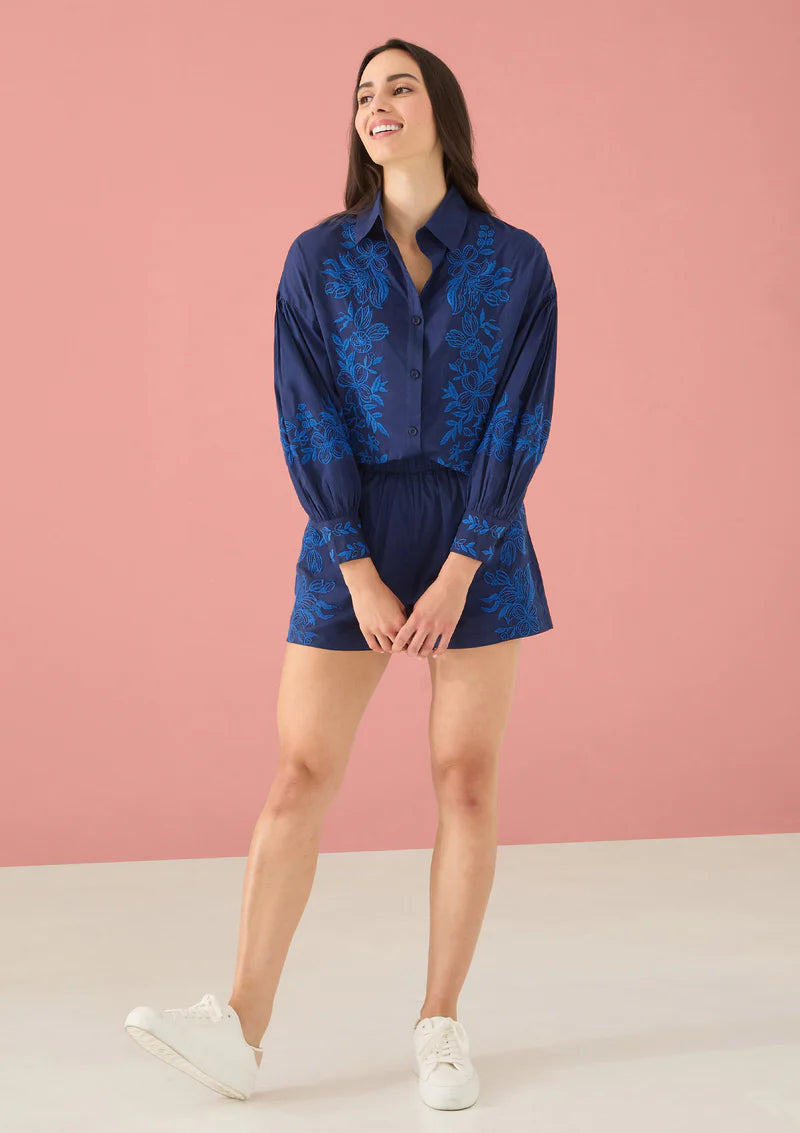 Micah Shirt in Navy Floral Embroidery