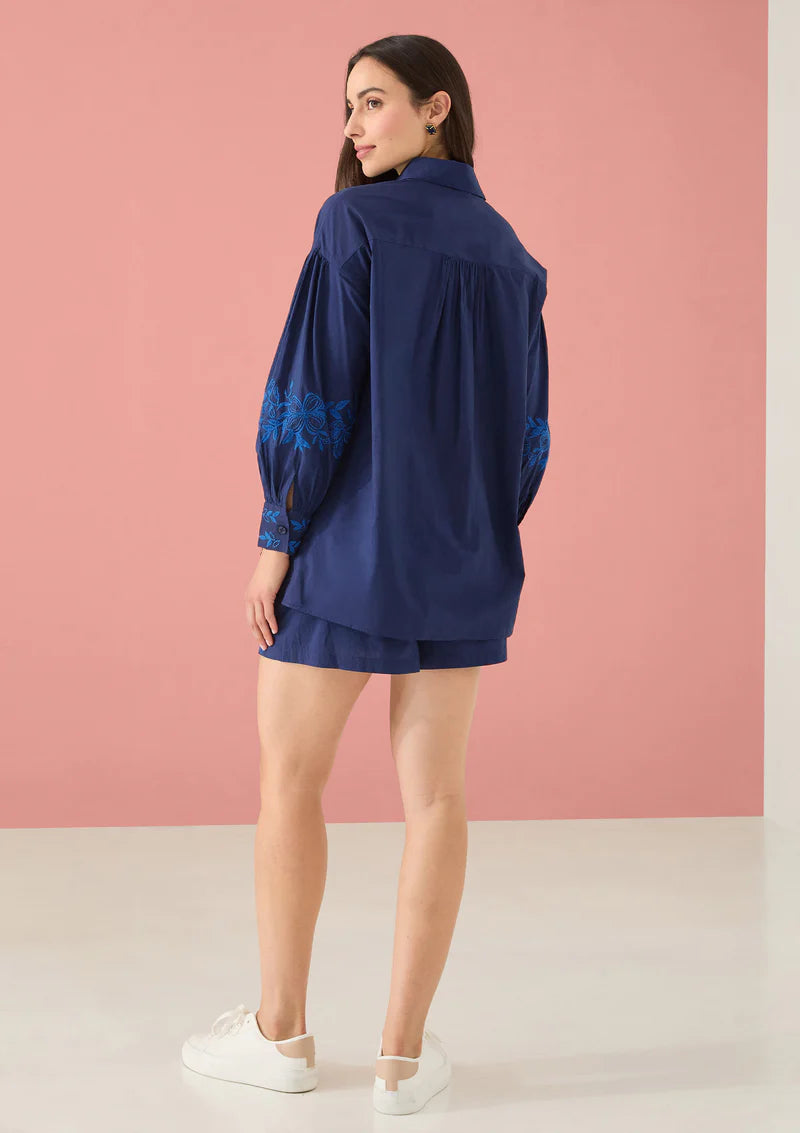 Micah Shirt in Navy Floral Embroidery
