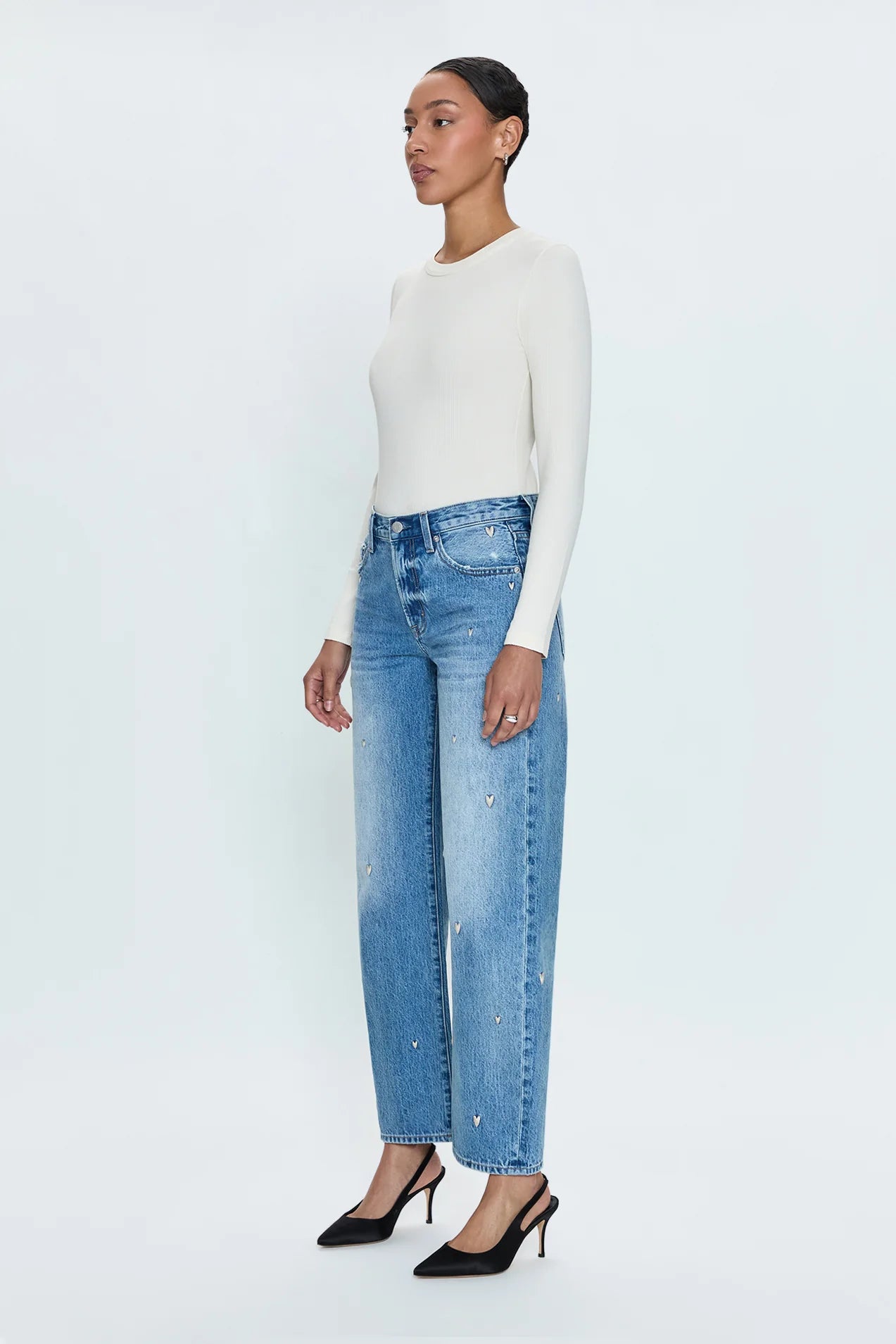 Lexi Mid Rise Bowed Straight Leg in Confetti Vintage