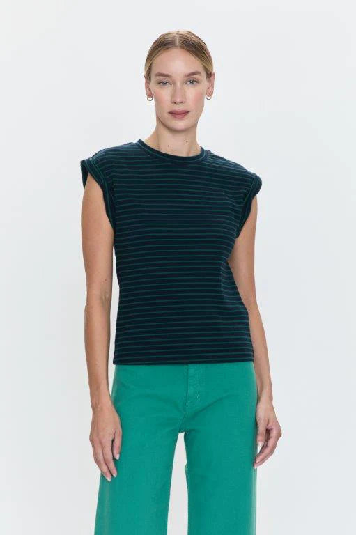 Olivia Tee in Navy Green Stripe