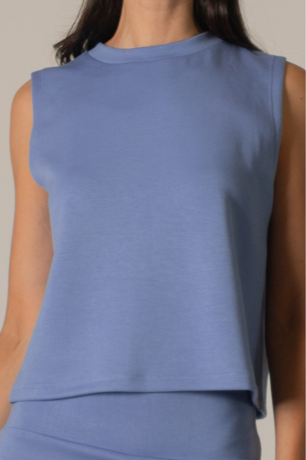 Scuba Modal Round Neck Sleeveless Top in Cornflower Blue