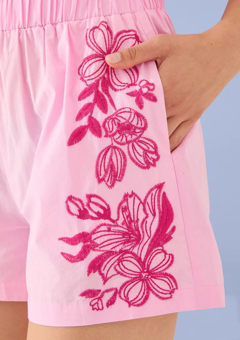 Romy Short in Pink Floral Embroidery