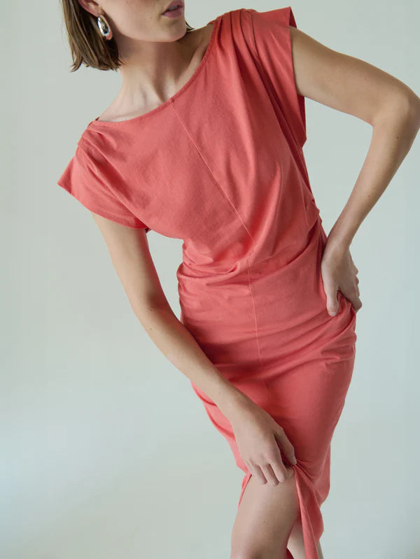 Salma Pleated Midi in Coral Kiss