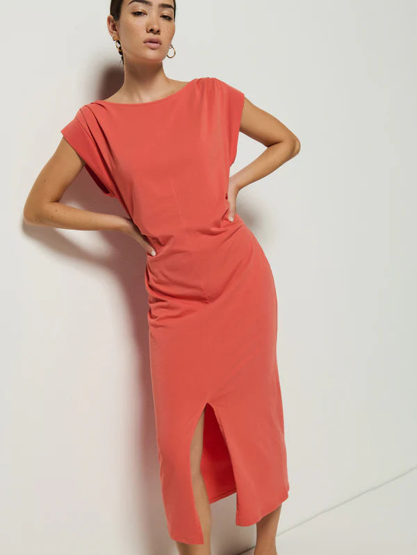 Salma Pleated Midi in Coral Kiss