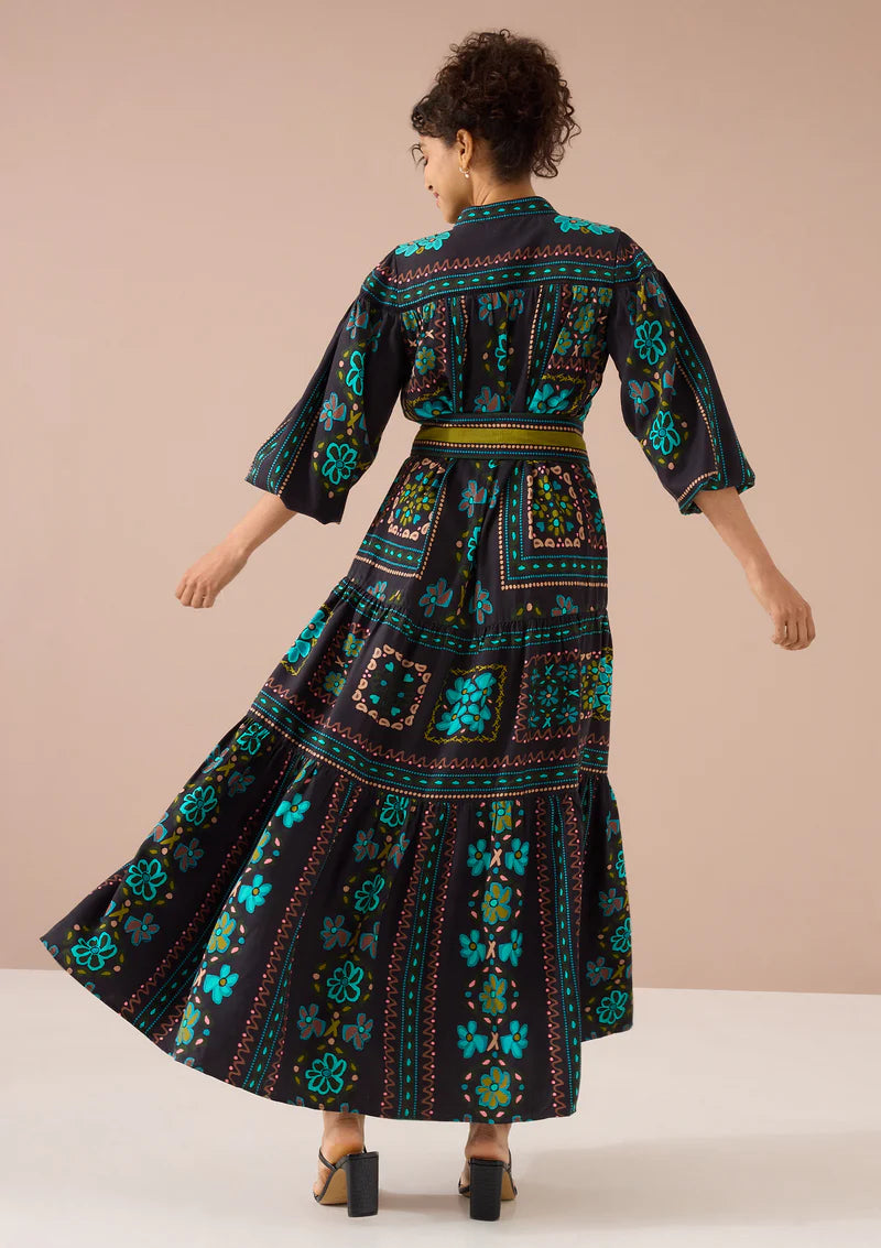 Taylor Dress in Black Floral Tile