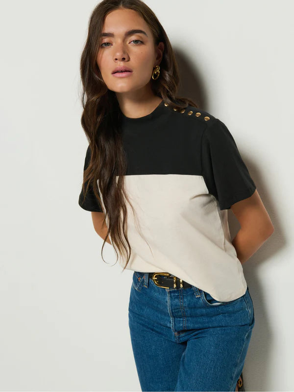 Yvette Mock Neck Tee in Jet Black