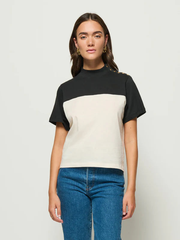 Yvette Mock Neck Tee in Jet Black
