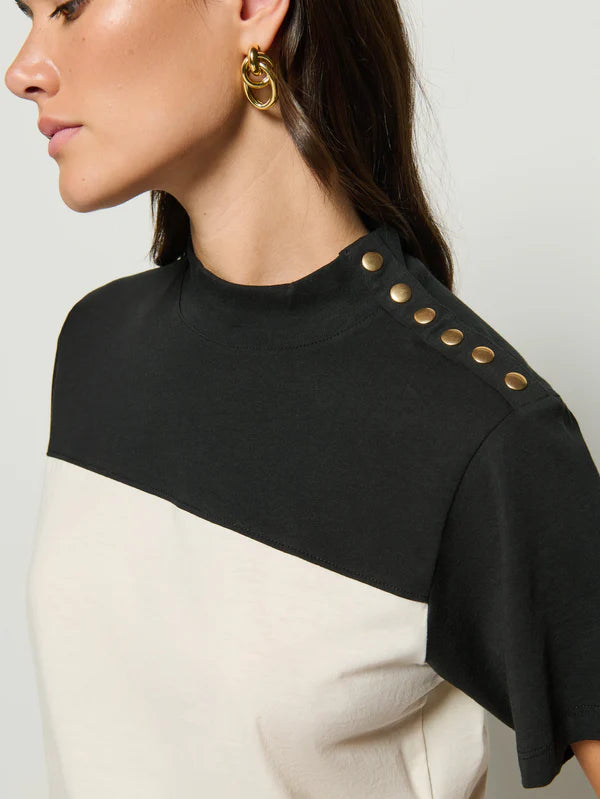Yvette Mock Neck Tee in Jet Black