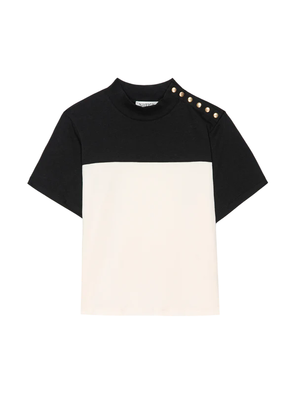 Yvette Mock Neck Tee in Jet Black
