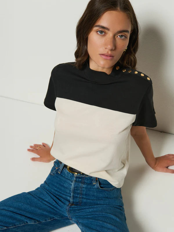 Yvette Mock Neck Tee in Jet Black