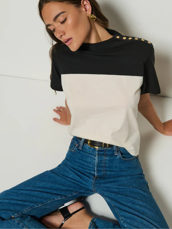 Yvette Mock Neck Tee in Jet Black