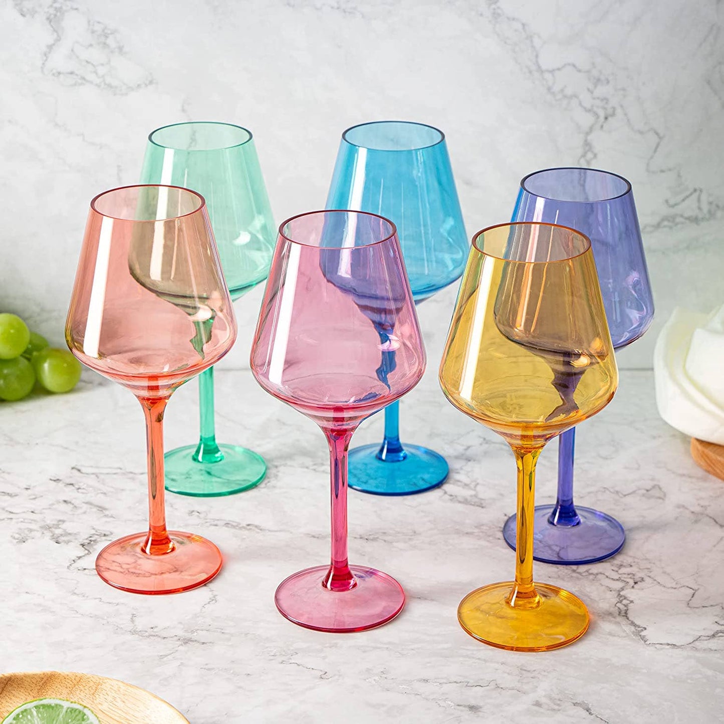 Unbreakable Colored Stemmed Acrylic Wine Glasses Set of 6