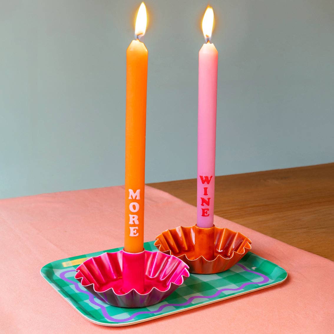 Scalloped Orange Metal Taper Candle Holder | Mothers Day |