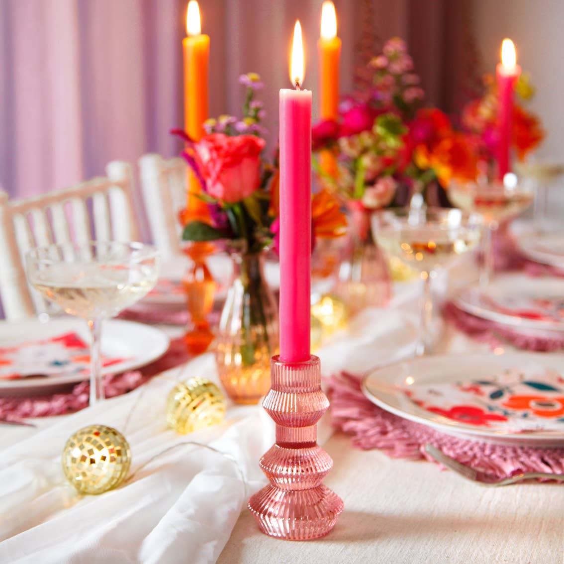 Ribbed Pink Glass Candle Holder | Mothers Day Gifts |