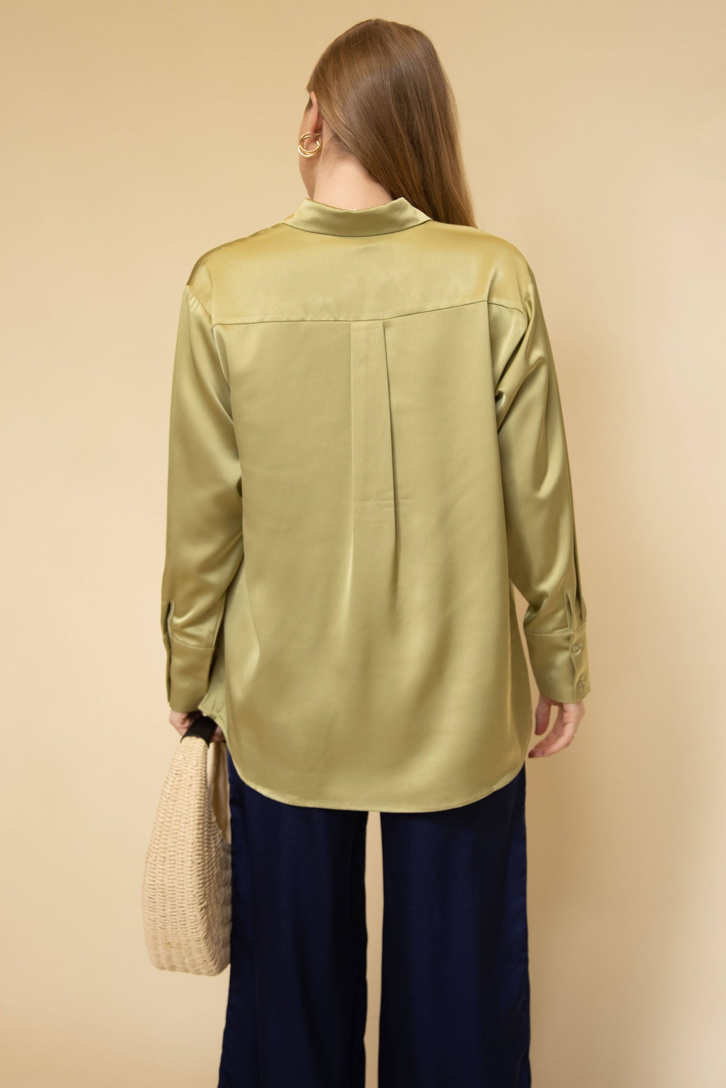 Satin Placket Cover Button Up Shirt