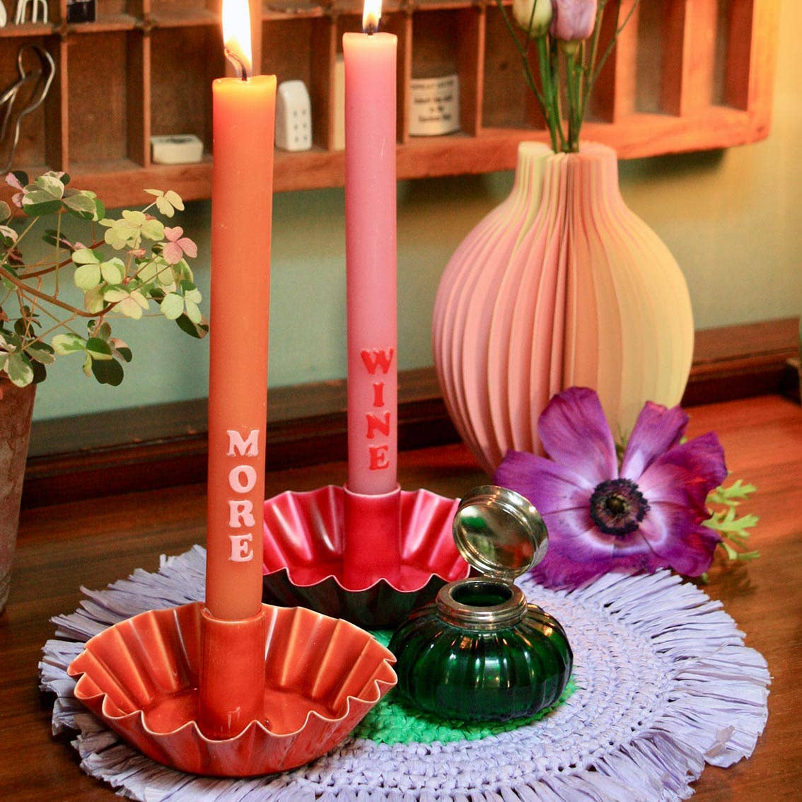 Scalloped Orange Metal Taper Candle Holder | Mothers Day |