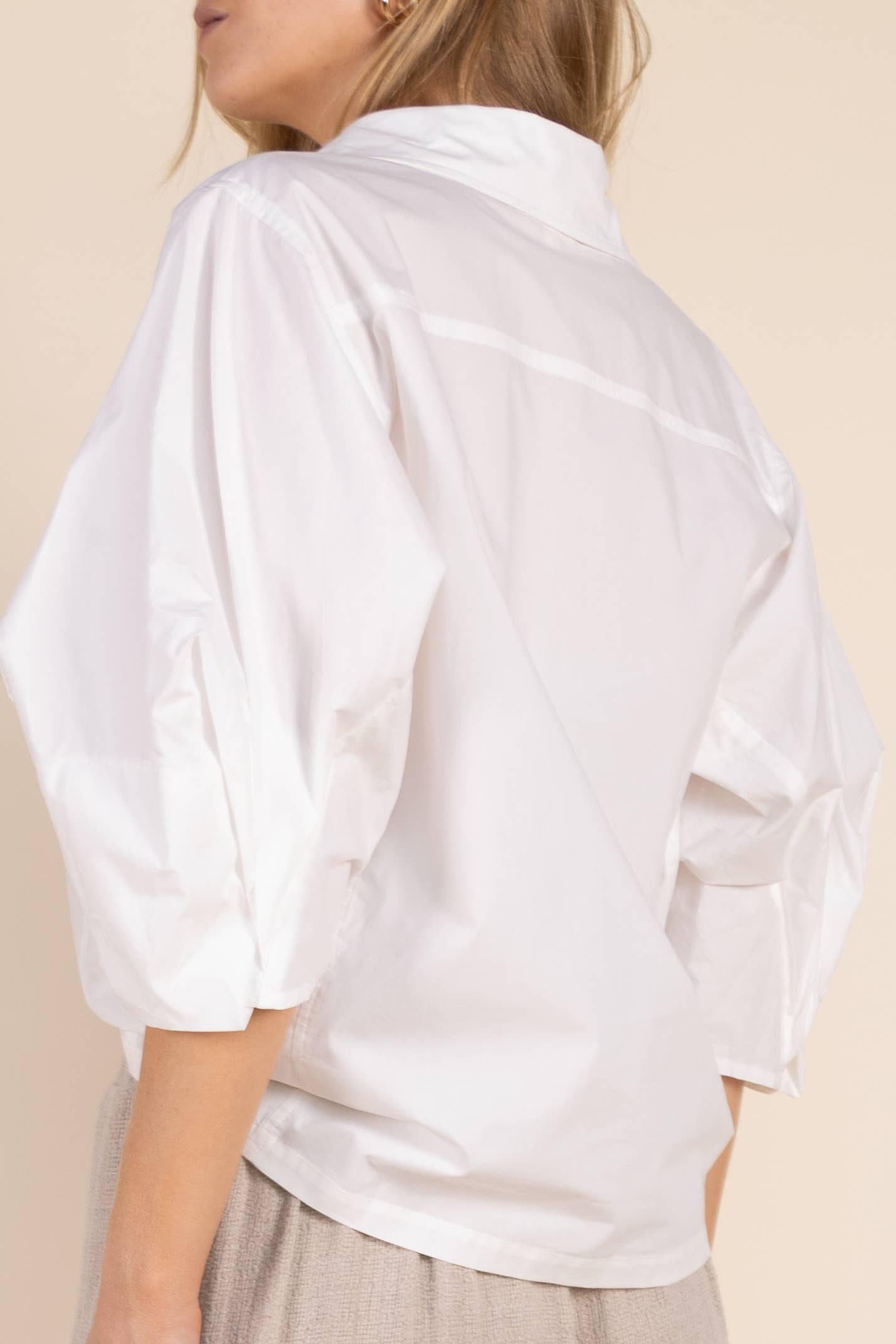 Poplin Bishop Sleeve Button Up Shirt
