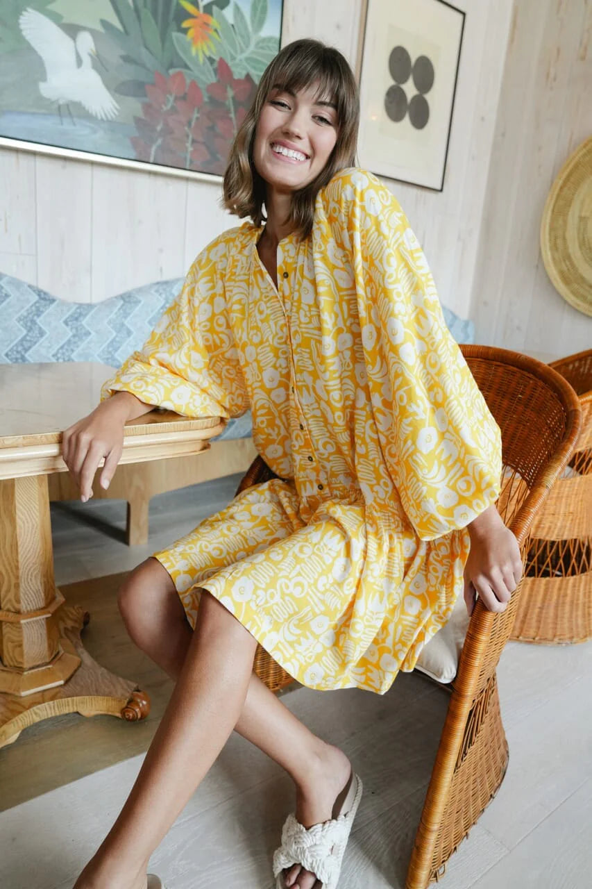 Callie Long Sleeve Mini Dress in Yellow