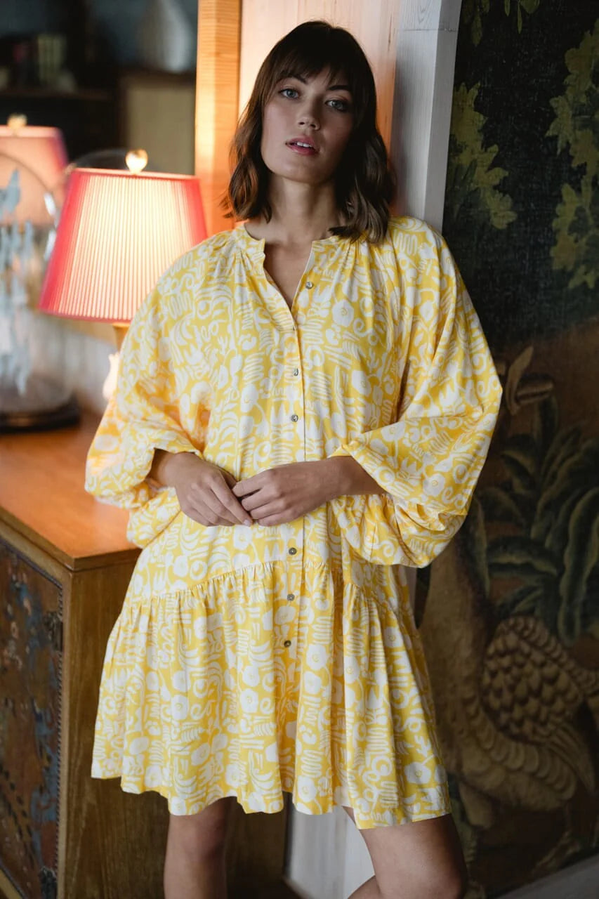 Callie Long Sleeve Mini Dress in Yellow