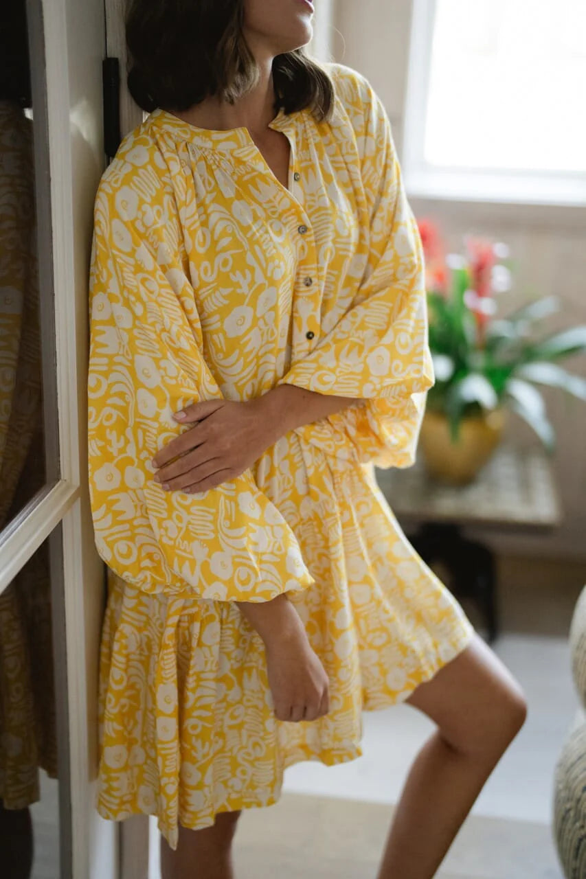 Callie Long Sleeve Mini Dress in Yellow