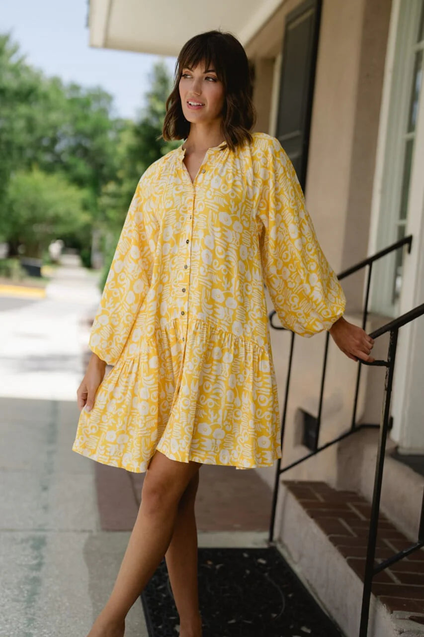 Callie Long Sleeve Mini Dress in Yellow