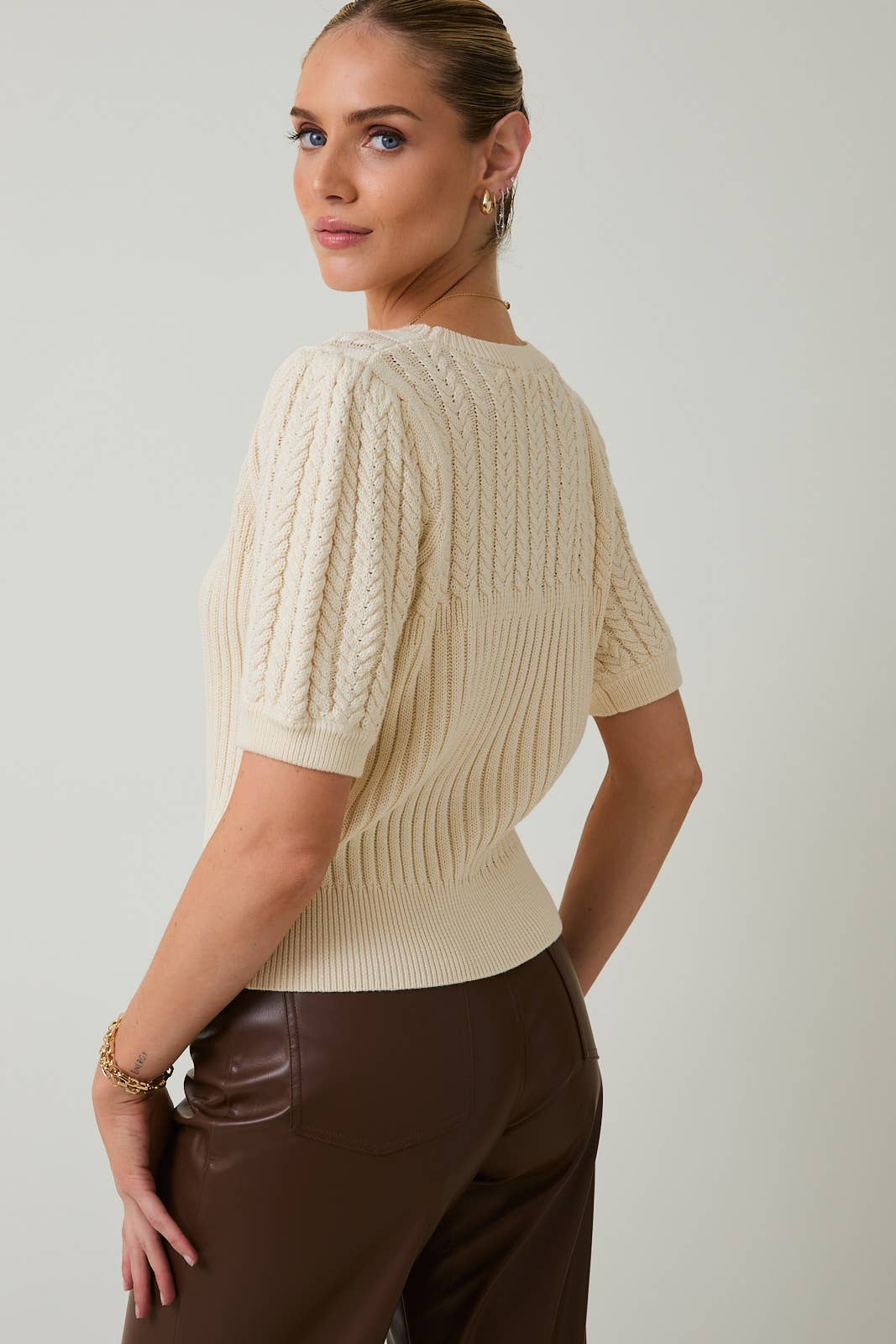 Short Sleeve Cable Knit Sweater