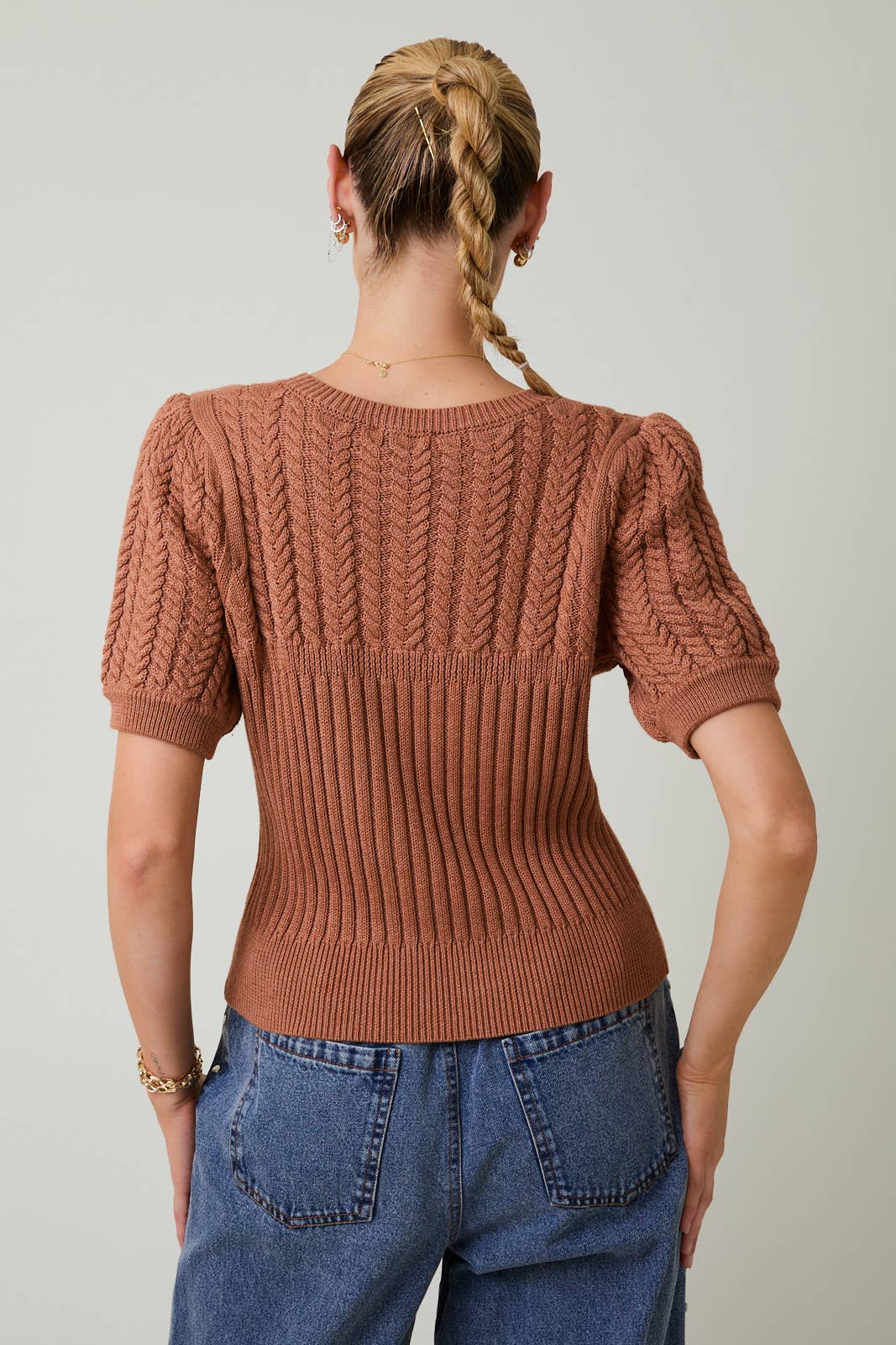 Short Sleeve Cable Knit Sweater