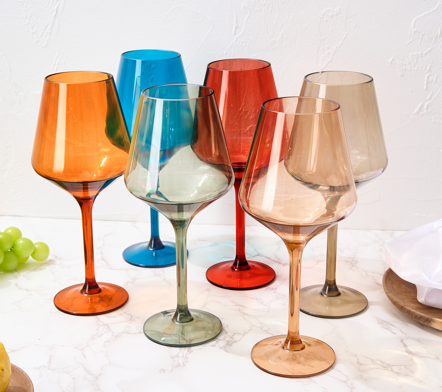 Pastel Unbreakable Acrylic Wine Glasses Set of 6
