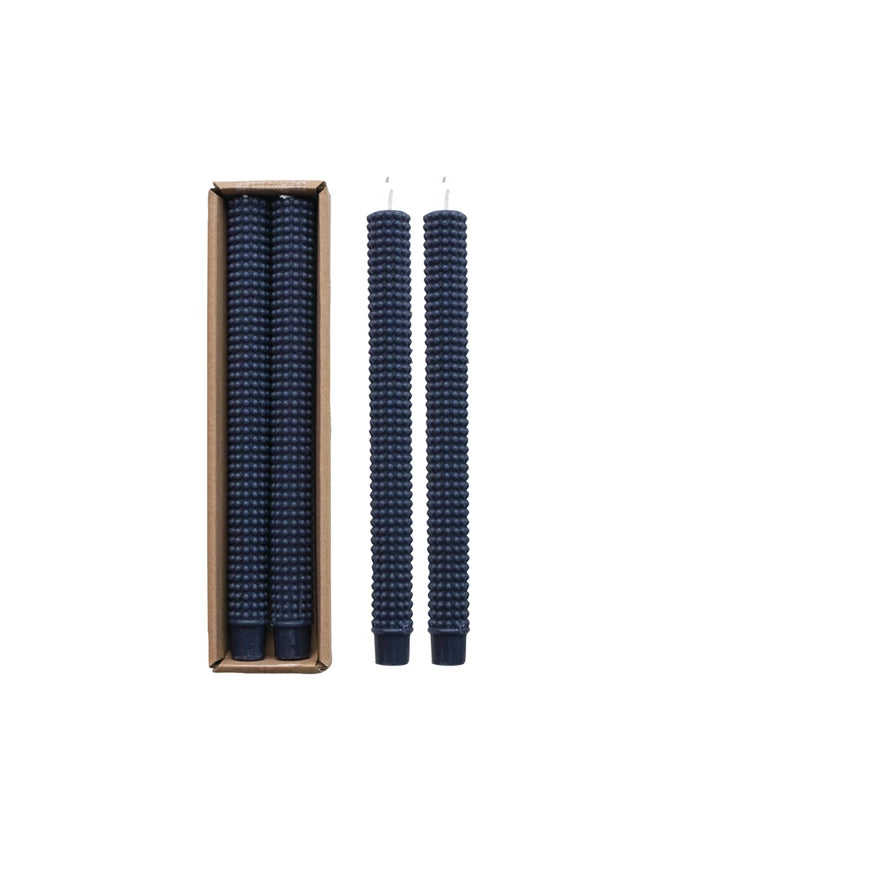 Unscented Hobnail Taper Candles Box of 2 in Navy