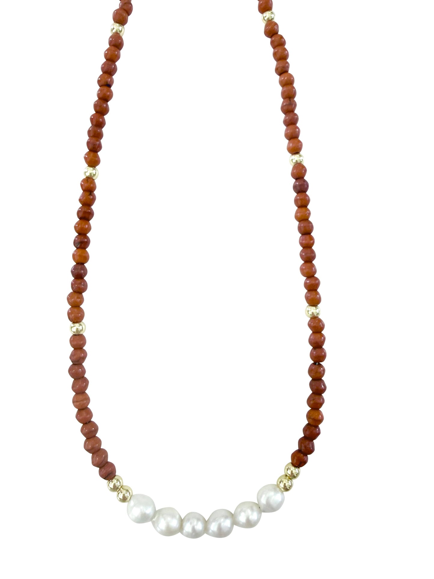 Melissa Beaded Necklace with Pearl Accents - Rust