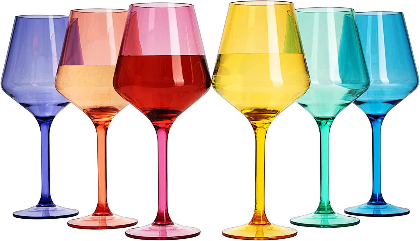 Unbreakable Colored Stemmed Acrylic Wine Glasses Set of 6